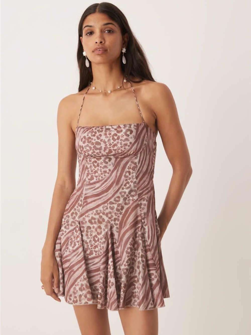 Kiss The Sky Rosé Animal Printed Halter Mini Dress